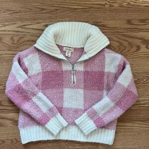 Jessica Simpson Women’s Small Plaid Knit Quarter Zip Sweater